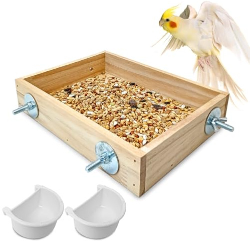 BNOSDM Wooden Bird Feeder for Cage Natural Wood Bird Foraging Box Food Dish for Small to Medium Birds Parrot Feeding Cups for Cockatiel, Lovebird, Parakeet, Budgies (Small)
