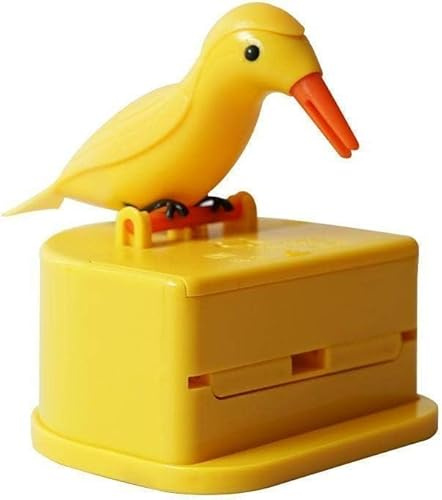Clockjuan Yellow Small Bird Automatic Toothpick Dispenser Toothpick Container Toothpick Holder Storage Box Press Type Fun Practical Gift for Children Parents Toothpick Holders for Home, Party, Hotel
