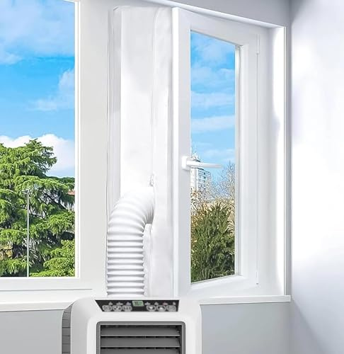 Portable AC Window Vent Kit, Air Conditioner Window Seal Kit with Zip and Adhesive Fastener, Easy Installation for Mobile AC Units, Full Sealing for Effective Cooling(White,4M)