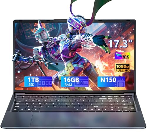 AVENKA Gaming Laptop, 17.3 Inch Laptop Computer with N150 Processor(up to 3.6GHz), 16GB RAM 1TB SSD,Backlit Keyboard, FHD 1920 * 1080,Bluetooth,Fingerprint Unlocking,Win 11 Pro.
