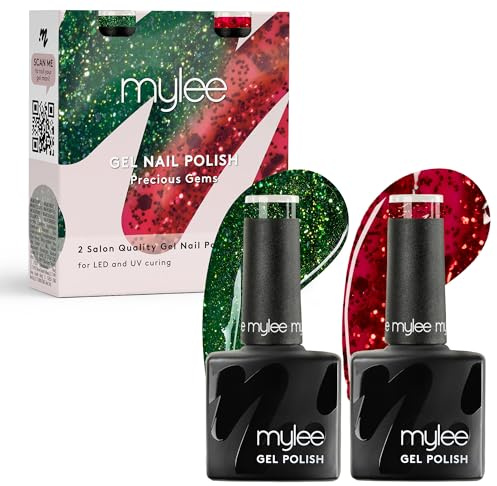 Mylee Christmas Gel Nail Polish Duo Set 2x8ml [Precious Gems] | UV/LED Soak-Off Nail Art Manicure Pedicure for Professional, Salon & Home Use - Long Lasting & Easy to Apply
