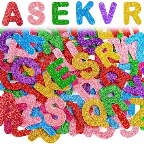 Cfcyhla 174 Stück Moosgummi Buchstaben Selbstklebend,Schaumstoff Buchstaben Aufkleber,Glitzer Buchstaben,Schaumstoff Klebebuchstaben,Alphabet Sticker für Kinder Namensaufkleber DIY Handwerk (6 Farben)