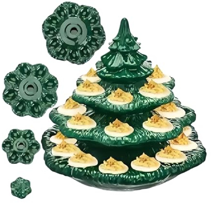 Bandejas para Huevos Rellenos de árbol de Navidad de 4 Niveles, Bandeja para Servir Platos de Huevos Rellenos de Navidad de cerámica con 26 Orificios, para reuniones navideñas, Fiesta de Navidadss