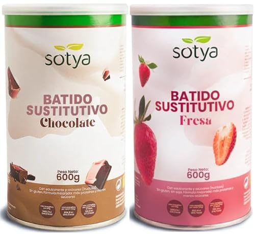 Sotya Batidos Saciantes Sustitutivos Pack 2 Sabores Chocolate y Fresa | Con Fibra, Con Proteínas, Con Vitaminas, Con Café Verde, Dieta Hipocalórica