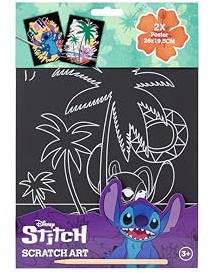 Disney Stitch - Kit d'images à gratter pour enfants - Art créatif avec 2 grands posters - 26 x 19,5 cm - Avec stylo à gratter en bois - Effet de couleur arc-en-ciel - Kit de peinture à partir de 3 ans