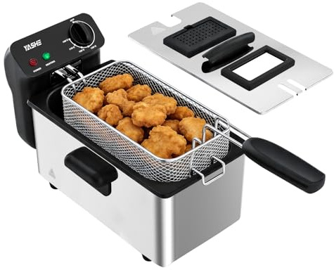 YASHE Deep Fat Fryer, 3L Electric Fryer, 2000W, Adjustable Temperature | Viewing Window, Stainless Steel, Removable Basket & Oil Tank, Easy to Clean for Family Meals