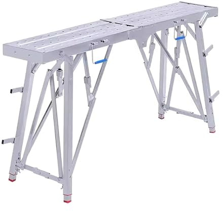 Adjustable Portable Scaffold Tower 200kg Load Capacity Folding Steel Platform 1.2mm Top Plate Galzed Legs Lightweight & Easy to Carry Perfect for Painting Cleaning Repairs (L:200cm)