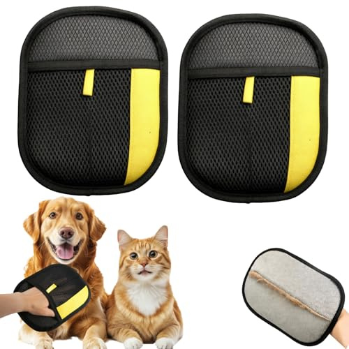 2 Piezas Guante Quitapelos Mascotas Doble Cara Anti-Estático Electrostático, Manopla Quita Pelos Mascota Lavable Reutilizable Ergonómico, Quita Pelos Mascota Perro Gato Sofa Auto Transpirable