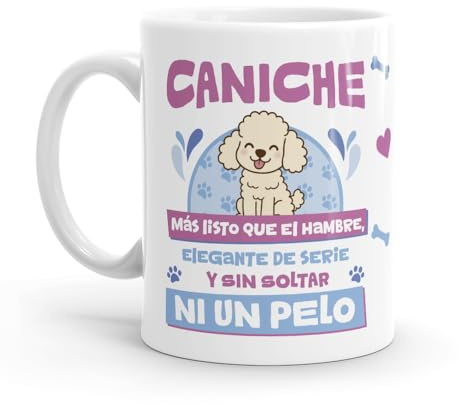 Puterful - Taza Razas Perro - Taza Original para café - Resistente al microondas y lavavajillas (Caniche Blanco)