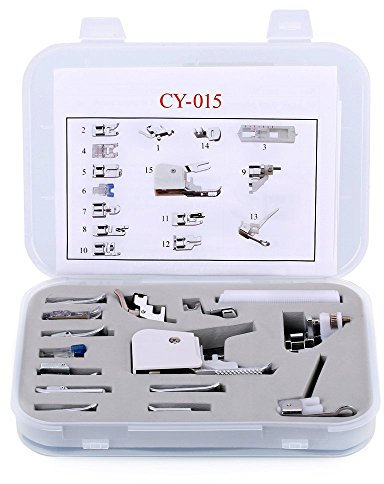 Youngine 15pcs Sewing Machine Presser Walking Foot Kit Professional Snap-On Low Shank Sewing Accessories for Brother, Singer, Viking, Janome, Kenmore