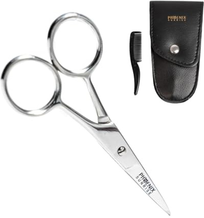 Profi Augenbrauen Schere Set mit Kamm & Reiseetui | Bartschere & Augenbrauenschere für Männer und Frauen | Extra Scharfe Klinge | Für Ohren,- Nasen- & Barthaare - mit gerader Klinge & rostfrei