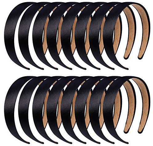 anezus 16 Pcs Satin Headbands Bulk 1 Inch Anti-slip Black Ribbon Hair Bands Plain Hard Headbands for Women Girls DIY Craft Hair Accessories (Black)
