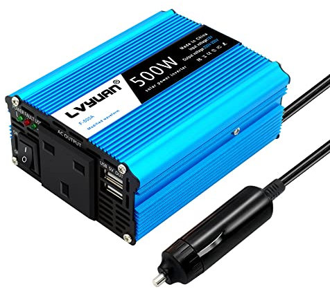 Yinleader 500W Power Inverter DC 12V to AC 230V 240V Transformer Car Charger Lighter Adapter with 3 Pin Plug and Dual USB Ports