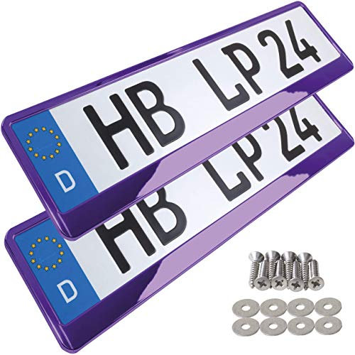 2x Number Plate Holder for Car - License Plate Holder - Purple Chrome - for UK Registration Plates - 520 x 110 mm - 8 Screws - Universal - Reg Plate Holders - fits for Car Caravan Trailer 52 x 11 cm
