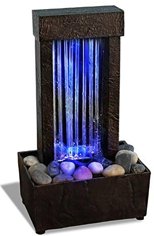 Nature's Mark 10 H Mirrored Waterfall Light Show Tabletop Water Fountain with Natural River Rocks and Color Changing LED Lights (Power Cord Attached)