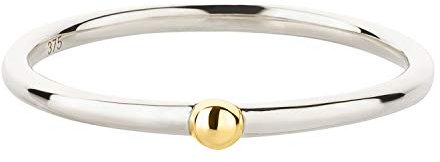 Ardeo Aurum Damenring aus 375 Gold Weißgold bicolor Gelbgold-Kugel Vorsteckring Stapelring schmal Solitär Gr. 56