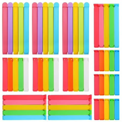 60 PCS Colorful Chip Clips - 4 Sizes Good Sealing Bag Clips for Food Snack Storage, Keeps Coffee, Bread, Cookies Fresh (6.3, 5, 3.5, 2.3)​
