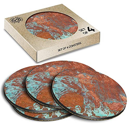 4 x Eco Boxed Cork Coasters - Rusty Aged Copper Drink Cup Mug Glass Table Mat #3024
