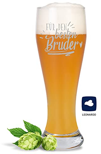 JUNIWORDS Weizenbierglas mit Gravur, Für den besten Bruder, Bierglas