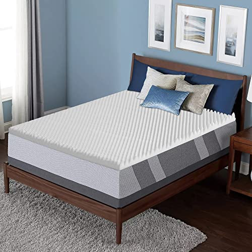 Spring Solution, 2-inch Convoluted Egg Shell Breathable Foam Topper, Adds Comfort to Mattress, Queen White