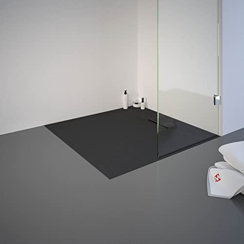 Schulte Duschwanne DWM-Tec mit Steinstruktur Anthrazit 90x90 cm, Mineralwerkstoff, Oberfläche aus Steinstruktur, barrierefrei, extraflach, geringes Eigengewicht
