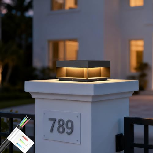 MVBT Outdoor Post Lights Hard Wired, 7.9 AC100-240V Column Lights, Waterproof Modern Pillar Light, 3000K Fence Post Cap Light, Deck LED Lamp Landscape Lighting for Patio Garden Yard Gate Posts