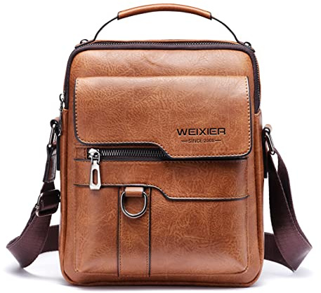 Borsello Uomo Pelle Tracolla Casual Borsa a Spalla da Lavoro, Piccolo Messenger Bag per ufficio,Viaggio,Vita quotidiana, creatività regalo per la festa del papà (B-marrone Chiaro)