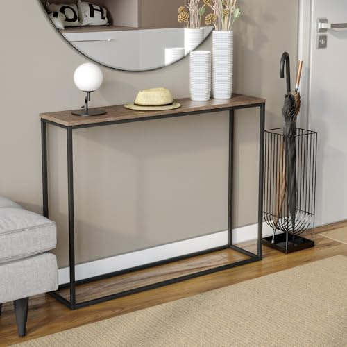 URBNLIVING Wooden Hallway Console Table with Metal Legs (Dark Rustic Oak)