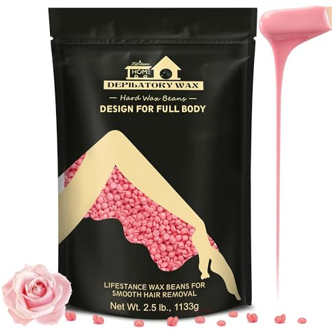 Lifestance Wax Beans Hair Removal Kit, Rose Pink, 2.5lb with 30 Applicators for Eyebrow, Face, Underarm, Bikini Waxing, Women Men Sensitive Skin