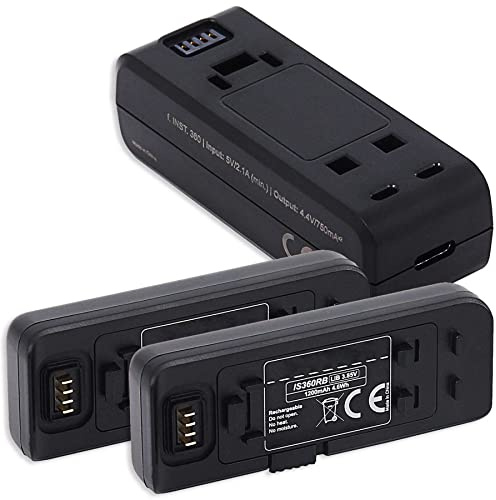 2X Akku-Basis + Dual-Ladegerät (USB) kompatibel mit Insta 360 One R, One RS Action Cam [1200mAh - 3.85V - Li Ion - 100% kompatibel]