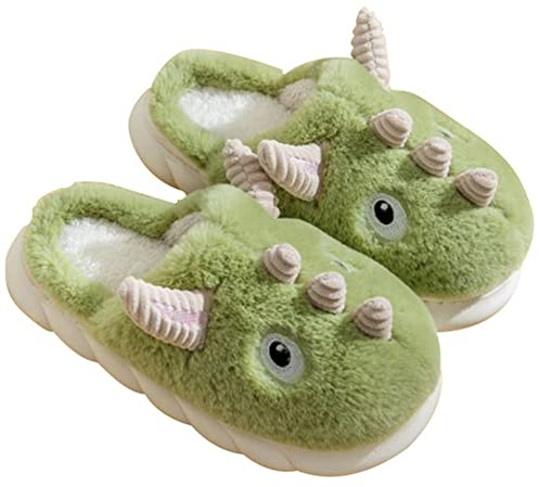 LANFIRE Pantoufles de dinosaures Chaussons en peluche pour femmes Chaussons animaux Chaussons hiver chauds