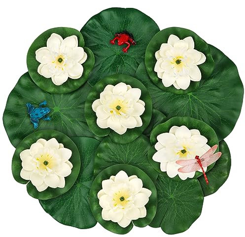 MicButty 16 Pezzi Di Fiori Di Loto Artificiali in Schiuma per Laghetti, Piante Galleggianti Realistiche, Decorazioni per Giardino e Stagno