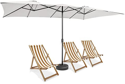 KOMFOTTEU Sombrilla Doble 426x265cm, Parasol Rectangular de Jardín con Manivela y Protección UV, Quitasol de Balcón Grande con Techo de Ventilación, para Piscina, Mercado, Terreza, sin Base (Beige)