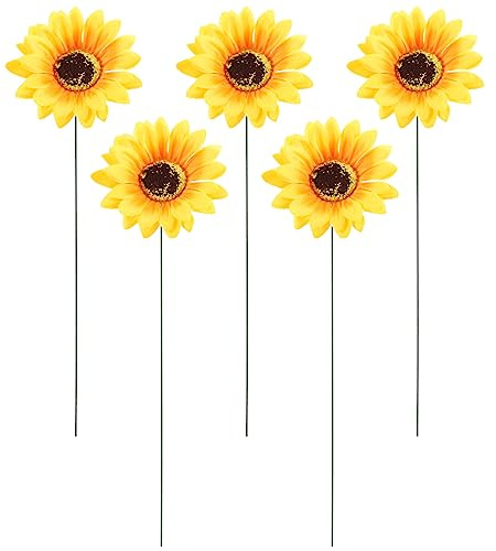 SEWACC 5Pcs Sunflower Garden Stakes, Metal Sunflower Stake Sunflower Lawn Sign Garden Stakes Spring Decor for Outdoor Lawn Landscape