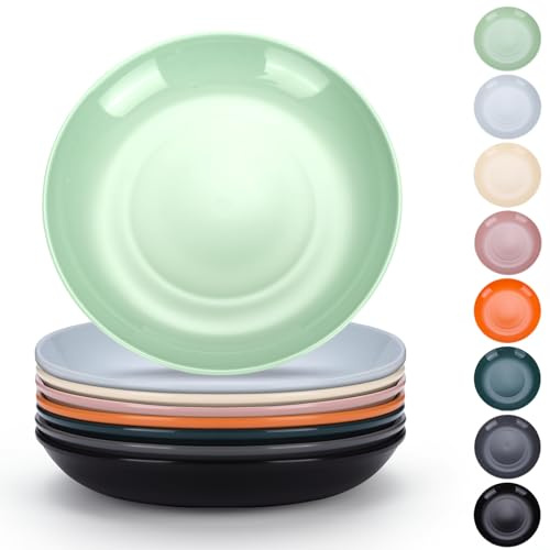 Evanda Kunststoff Teller Set 8er, Essteller 20cm unzerbrechliches wiederverwendbares Geschirr für alle Zwecke und jedes Alter, mikrowellengeeignet BPA frei spülmaschinenfest (Mutil Farbe)