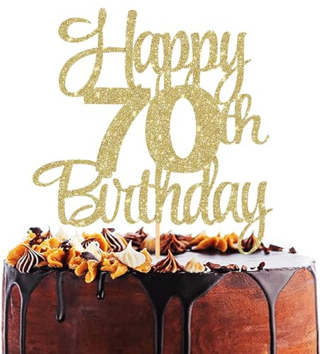 EONNCNT Tortenaufsatz zum 70. Geburtstag, glitzernd, goldfarben, 70. Geburtstag