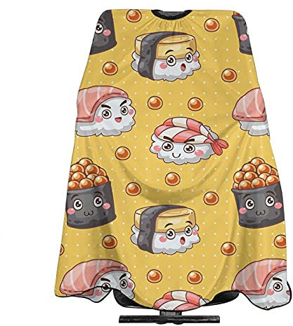 ReesEt Niedliche lustige Sushi-Haarschnitt-Schürze, professioneller Salon-Haarschneideumhang, Friseurumhang, Haarschnitt-Umhang, 140 x 168 cm