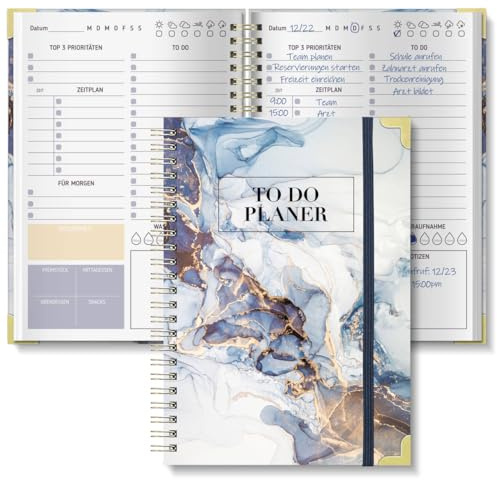 BIROYAL Tagesplaner, To Do Planer, Undatiert, 120g Papier, mit Froschtasche | Daily Planner A5, 120-Tage, mit Gummiband & Metallecken, Spiralbindung, für Aufgaben & Notizen, Perfekt für Büro & Schule