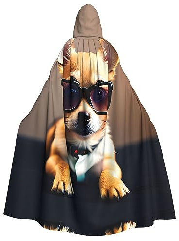 MDATT Chihuahua Hunde-Umhang, Kapuzenumhang, volle Länge, Halloween, Weihnachten, Kostüm, Party, Teufel Hexe, Umhang, 147,3 cm, Chihuahua Hundebrille, Einheitsgröße