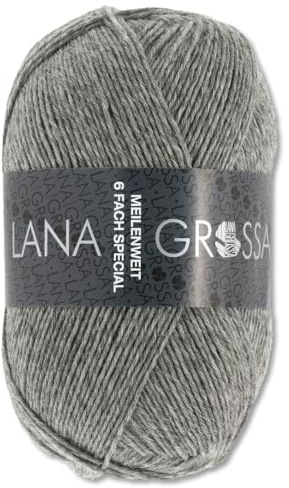 Frida's Wollhaus Lana Grossa 150 g Meilenweit 6-fach 150 Sockenwolle Stricken Garn 19 Farben (8961 | Grau meliert)
