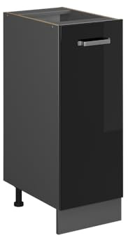 Vicco Apothekerschrank R-Line, Schwarz Hochglanz, 30 cm | 1 Auszug · Ohne Arbeitsplatte · Höhenverstellbare Füße · 2 Einlegeböden · ✓ Frei kombinierbar