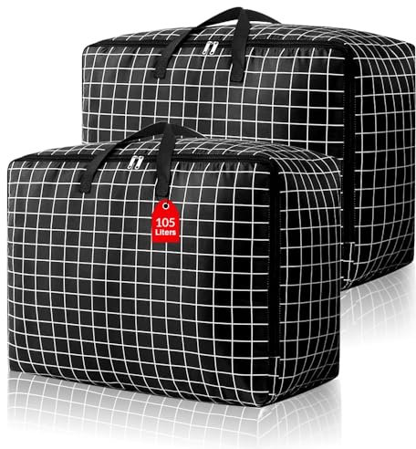 HEKOBAG 2Pcs 105L Large Storage Bag, Heavy Duty Laundry Storage Bags with Zipper Oxford Cloth Duvet Storage Bag Extra Large Moving Bags Waterproof Laundry Bags for Moving House Storage Clothes Bedding