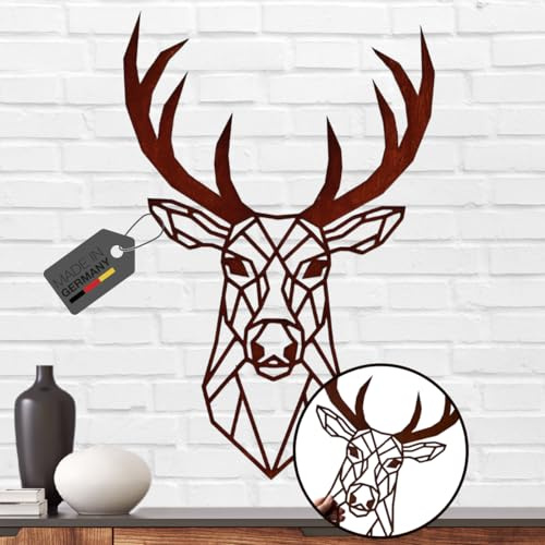 Terma Stahldesign Wanddeko Hirschkopf Geometrisch XXL Rost Made in Germany Hirsch Deko Metall Bilder Wand Bild Hirschkopf Deko Wohnzimmer Schlafzimmer Wandtattoo Hirsch Kopf industrial stierkopf