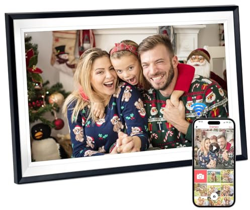 Hesmor 15,6 Zoll Digitaler Bilderrahmen WLAN, Frameo Bilderrahmen 1920x1080 FHD IPS Touchscreen Großer Elektronischer Bilderrahmen, Automatische Rotation 32GB Speicher, Teilen von Fotos, Musik, Videos