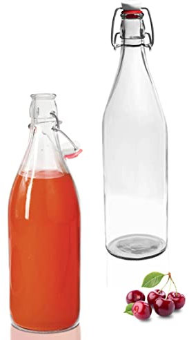 EliteKoopers 1 Litre Glass Airtight Bottles Stoppers Swing Top Bottles For Beer Brewing, Wine, Condiments, Beverages, Oil, Vinegar (Set of 6 Clear)