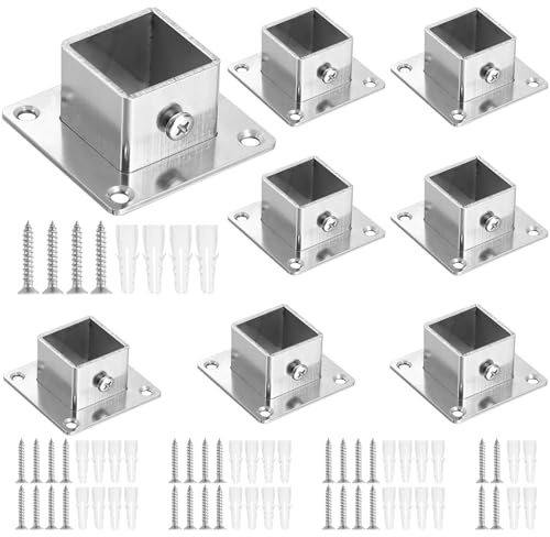 MorningRo 8 basi quadrate per pali da 2,5 x 2,5 cm, in acciaio inox, con flangia di ancoraggio, resistenti, per recinzioni, ringhiere
