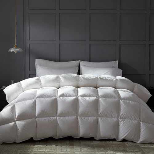 BedTreat Luxury Goose Down Comforter King Size,Premium Hotel collecton Duvet Insert for All Seasons with Ultra-Soft 100% Organic Cotton Cover and 8 Tabs,Fluffy and Medium Warmth(106X90,White)