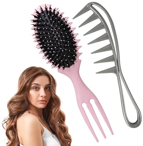 Cepillo De Pelo Rizado Curl Brush Peine Pelo Rizado Metodo Curly Curly Hair Brush Cepillo Multifuncional Para Rizos Cepillo De Pelo Madera Cerdas De Jabalí Para Todo Tipo De Cabello Rizado（2 Piezas）