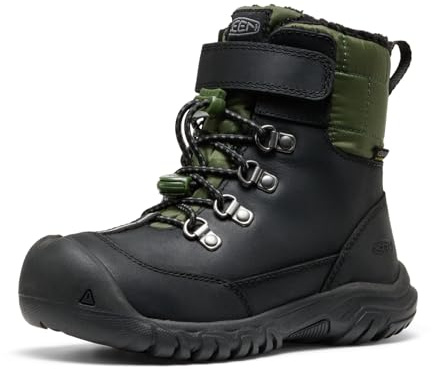 KEEN Unisex-Child Kanibou Mid Height Waterproof Insulated Snow Boots, Black/Bronze Green, 4