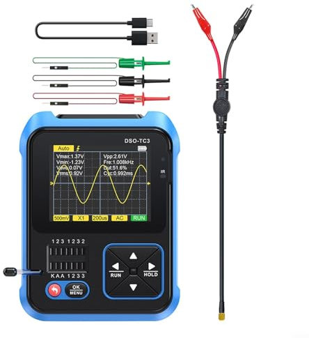 Besttoolifes Portable Handheld Oscilloscope, 3-in-1 Digital Oscilloscope, 500 KHz Bandwidth, USB Rechargeable Digital Transistor Tester Oscilloscope With 2.4 Inch Screen, PWM Output Signal(STANDARD)